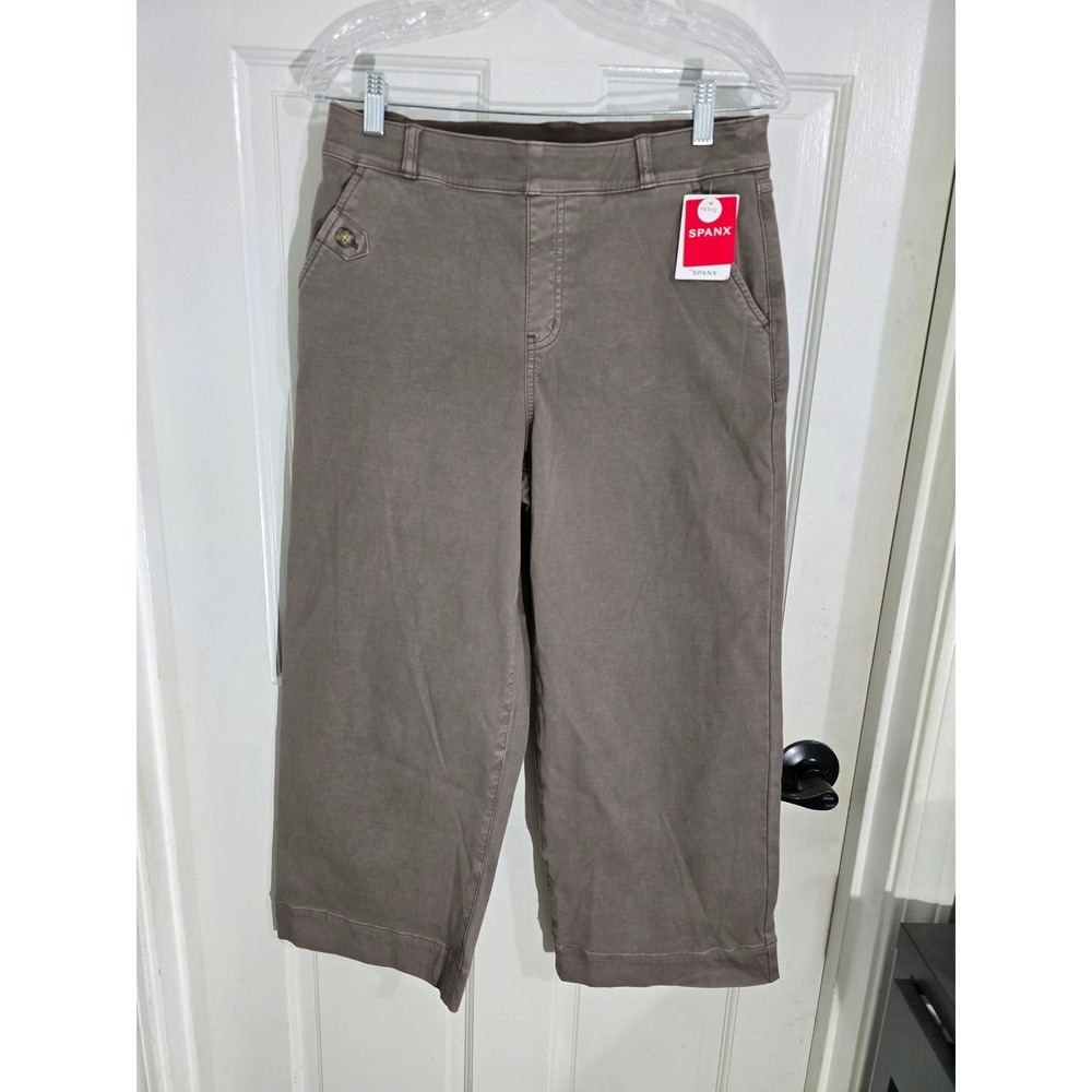 Spanx Stretch Twill Cropped Wide Leg Pants Smoke Gray Petite Large 20312Q NWT - Picture 6 of 13